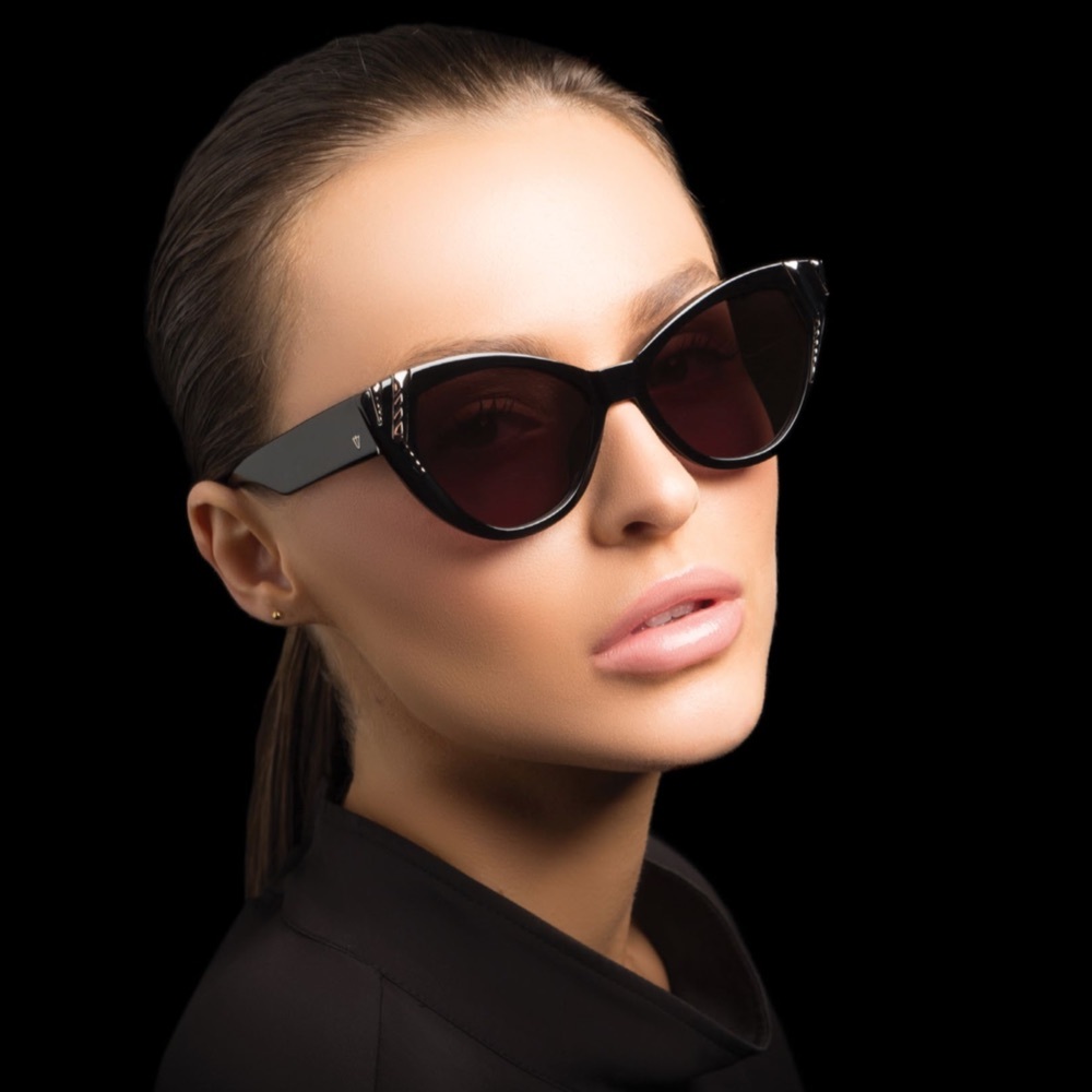 Valley Eyewear Rivington Cat Eye Sunglasses in Gloss Black with Chrome Details